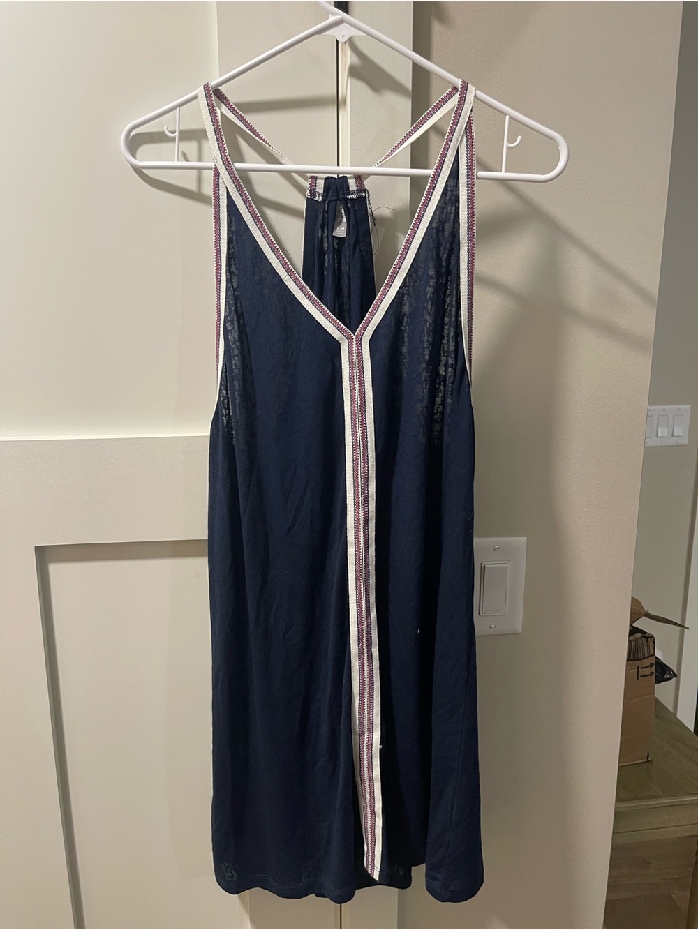 Navy V-Neck Strappy Tank with Contrast Trim